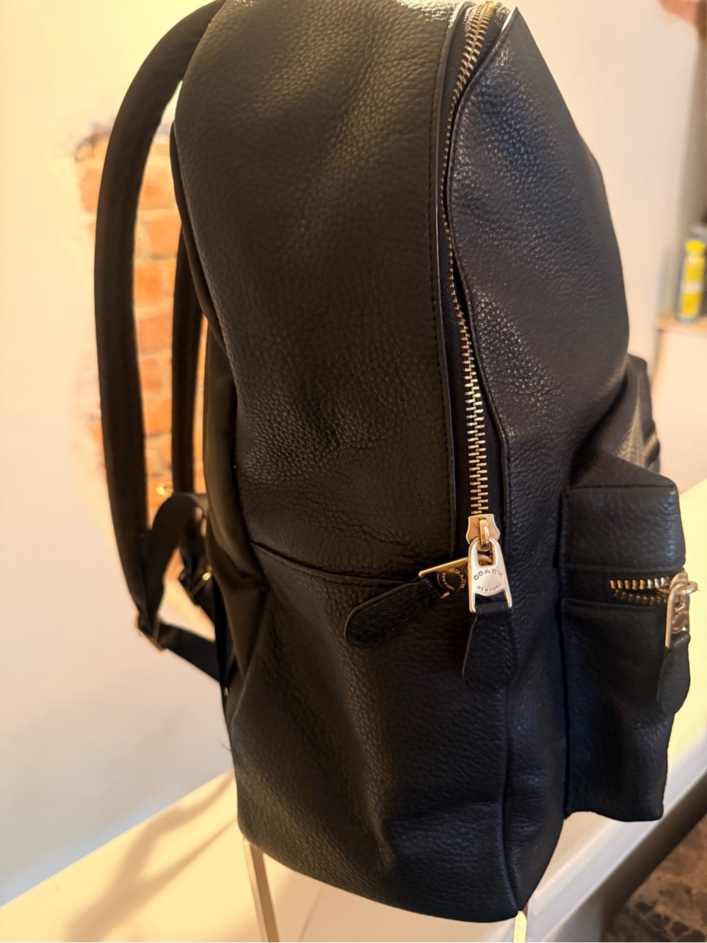 Coach Court Charlie Black Pebbled Leather Backpack Gold Hardware Pristine - Picture 2 of 11